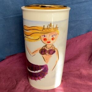 NWOT Starbucks 12oz ceramic coffee travel cup. Mermaid with crown.